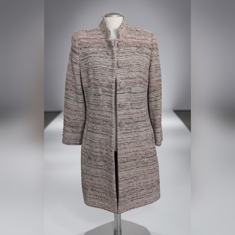Holt Renfrew Women's Wool Long Coat Size 12 Tweed Lined Classic Winter Coat